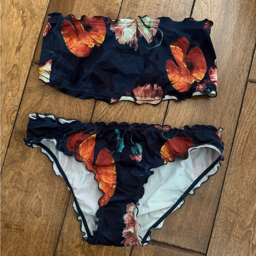 Weekday Navy Floral Bandeau Bikini
